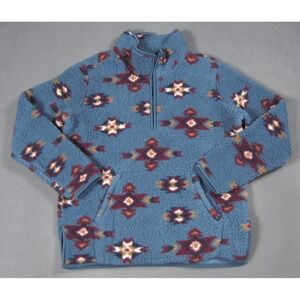 Wrangler Retro Womens S Blue Aztec Fleece 1/4 Zip Western Pullover Sherpa